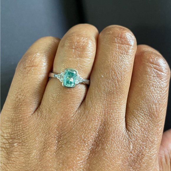 Dovegg Jewelry - DovEggs Elongated Cushion Peacock Blue Moissanite Sterling Silver Ring
